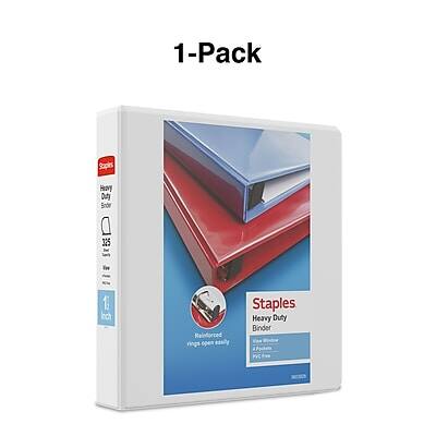 1-Pack Staples Heavy Duty Binder 325 Vee 1 Inch Reinforced Rings Open Easily