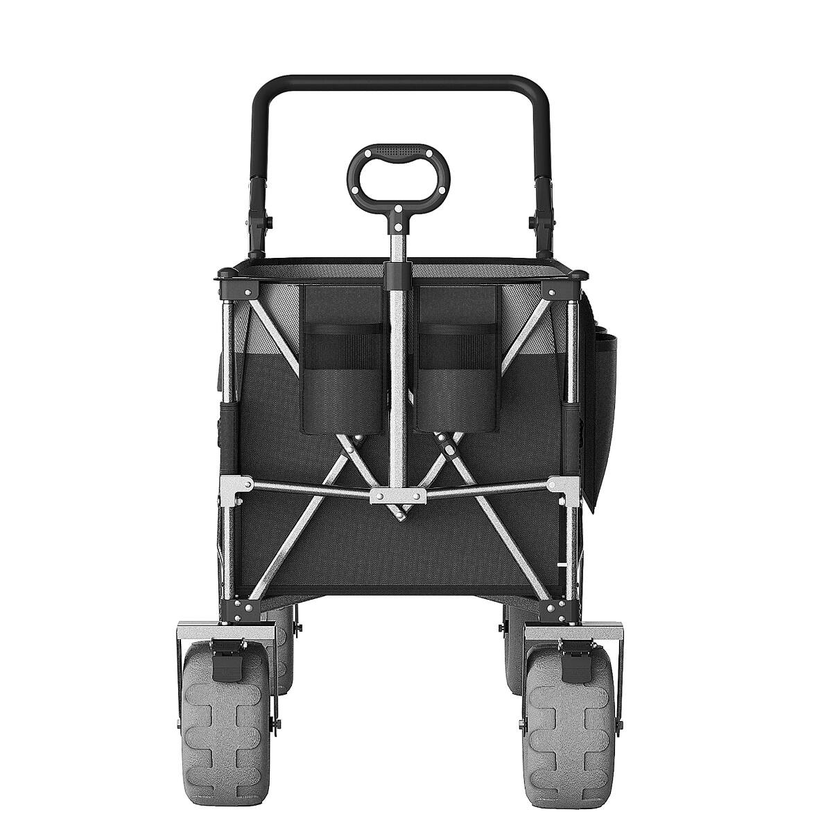 Back. Loheer - Loheer Folding Beach Wagon with All Terrain Balloon Wheels, Adjustable Push Pull Handles, Black and Gray.