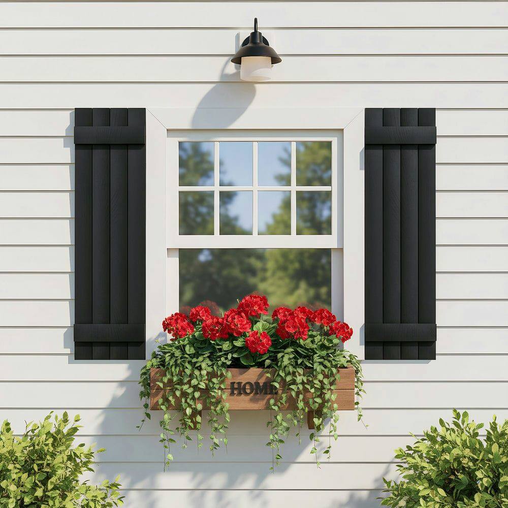 Alt View 7. Kadyn - Classic Board & Batten Faux Shutters with 2 Horizontal Bars for Timeless and Durable Exterior Elegance, 14"x39", Black - Black.