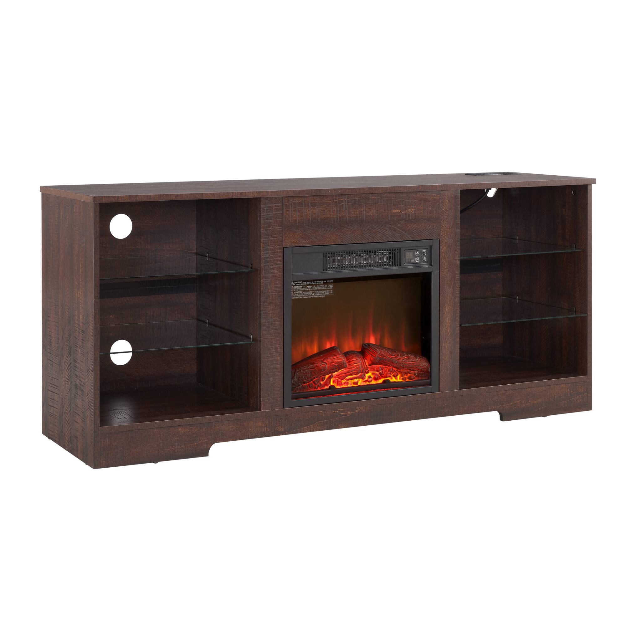 Alt View 10. GOODSILO - Electric Fireplace TV Stand with Adjustable Glass Shelves and LED Lighting for Televisions Up to 62 Inches - Espresso.