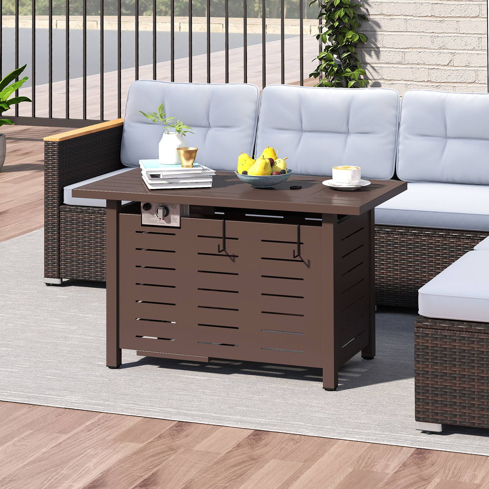 Alt View 1. SlickBlue - 40 Inch Rectangular Propane Gas Fire Table for Outdoor Patio with Lava Rocks - Brown.