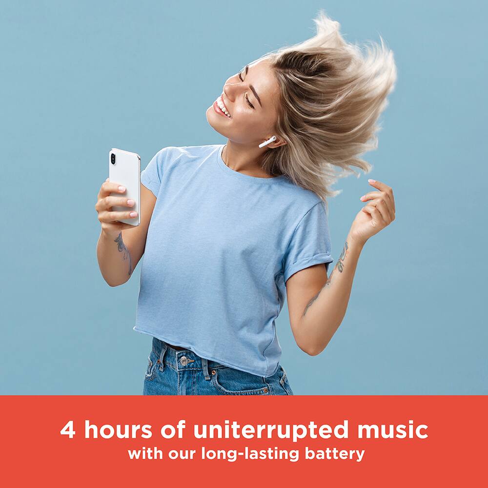4 hours of uninterrupted music  
with our long-lasting battery