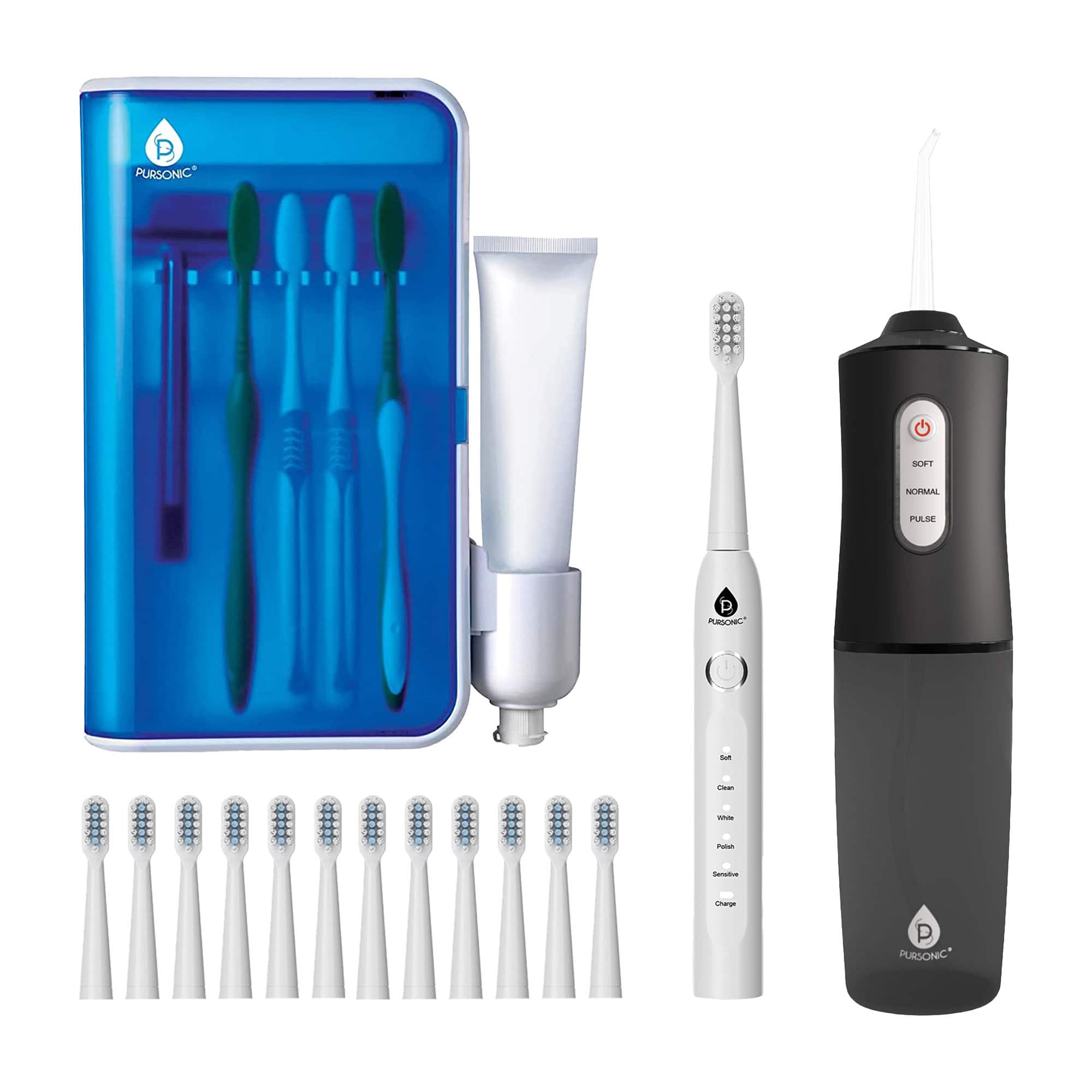 Pursonic - Complete Oral Care Bundle – USB Rechargeable Sonic Toothbrush, Water Flosser & UV Toothbrush Sanitizer - Multicolor