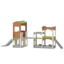 Qaba - in 1 Toddler Slide Set with Balance Bridge, Playhouse, Climber, Storage - Beige, Gray, Light Green