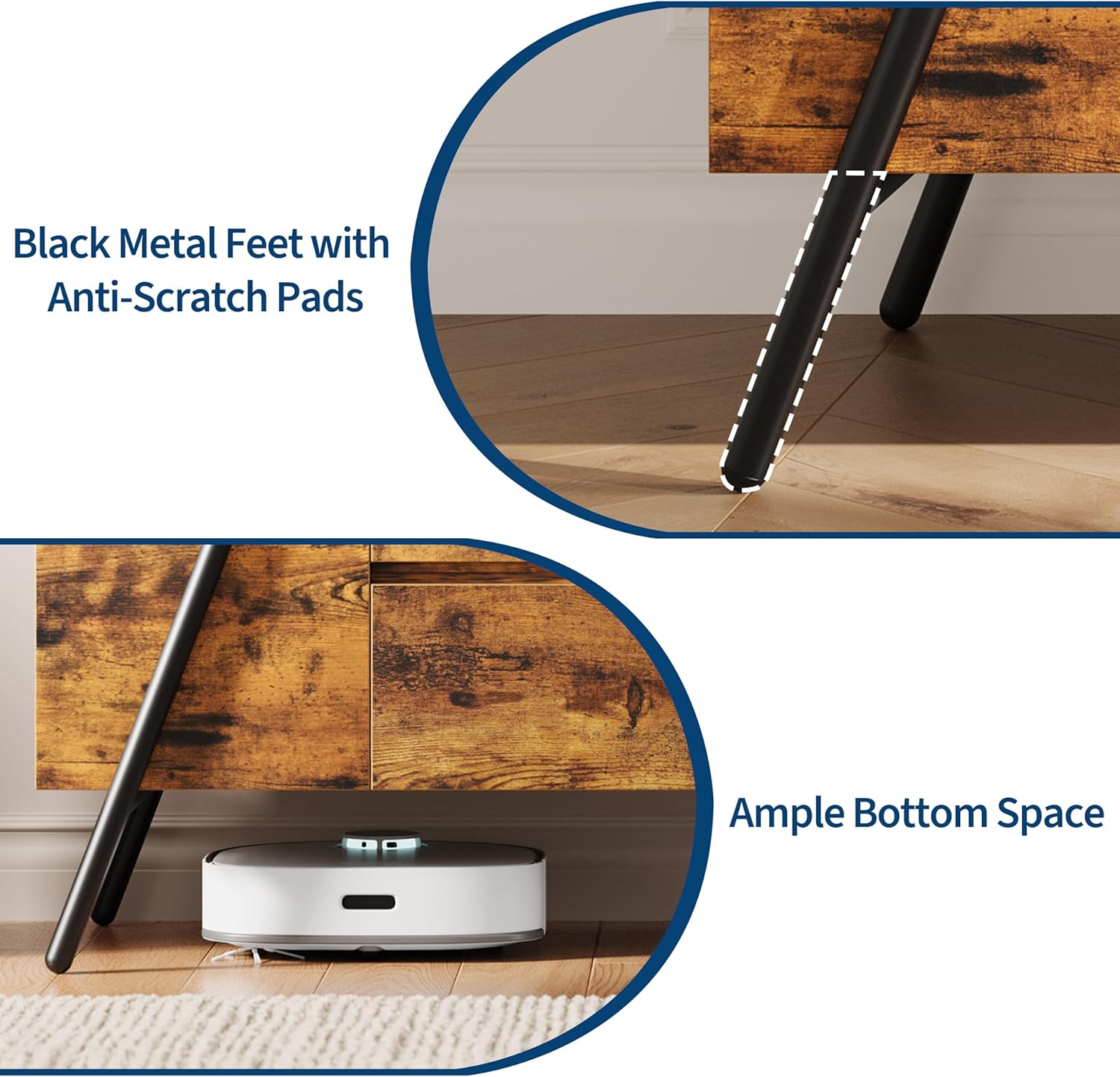 Black Metal Feet with Anti-Scratch Pads

Ample Bottom Space