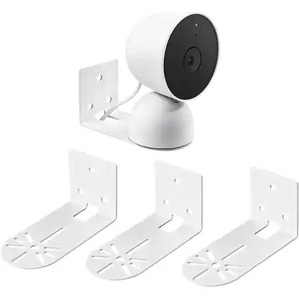 Front. RTMB - 3-Pack Adhesive Metal Nest Camera Mount for Google Indoor Nest Cam (2nd Gen), Adjustable Bracket (White) - white: 3 Pcs.