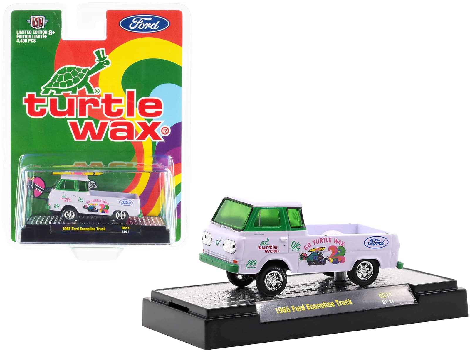 "1965 Ford Econoline Pickup Truck ""Turtle Wax"" White and Green Limited Edition to 4400 pcs 1/64 Model Car by M2 Machines" price history on PriceWatchPro