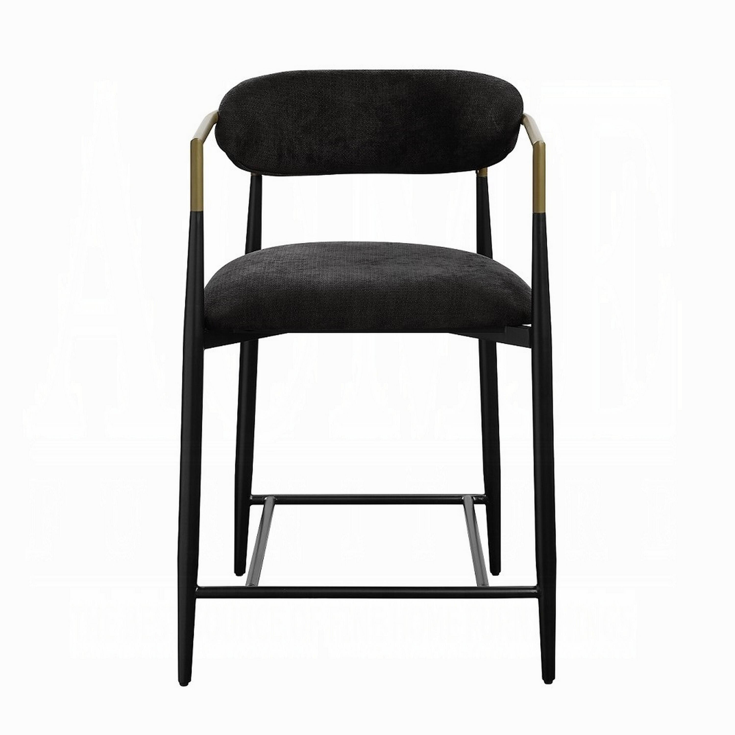 Alt View 1. Manhattan Lane - Vonn 25 Inch Counter Height Chair, Padded Fabric, Black Metal Frame - Black, Antique Brass.