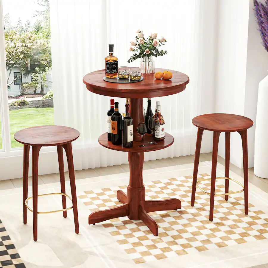 High Table Backing Gymax 2PCS 2 Tier Round High Top Table w/ Storage Shelf & Pedestal Base ...