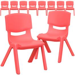 Emma + Oliver - 10 Pack Plastic Stackable School Chair with 10.5" Seat Height - Red