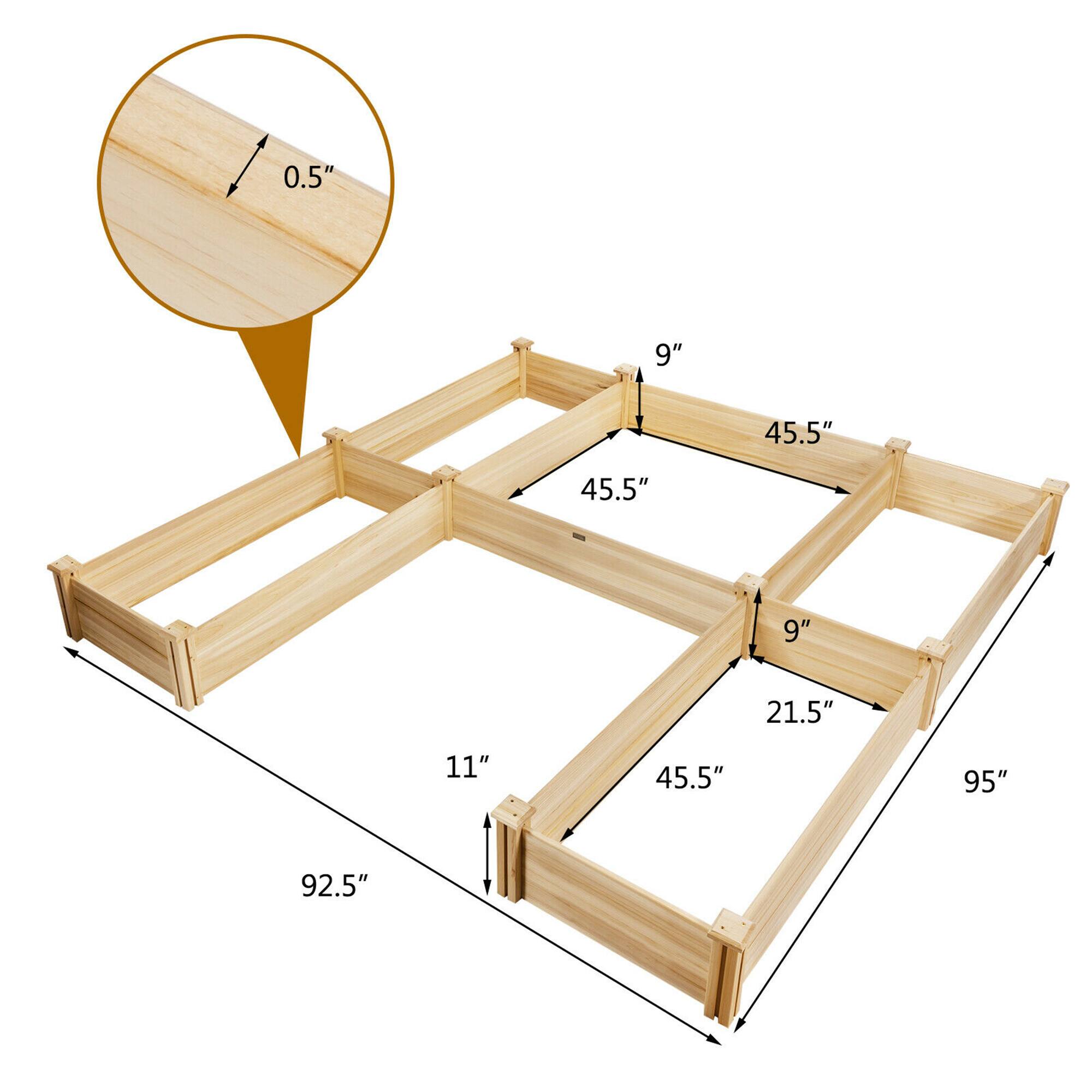 The text on the image reads: 0.5" 9" 45.5" 45.5" 9" 21.5" 11" 45.5" 95" 92.5". This is a measurement of the dimensions of a wooden box. The measurements are in inches and include the width, height, and depth of the box.