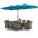 Angle. Costway - 10 Pieces Patio Wicker Dining Set with Double-Sided Patio Umbrella 8 Armchairs - Turquoise,,Mix Brown.