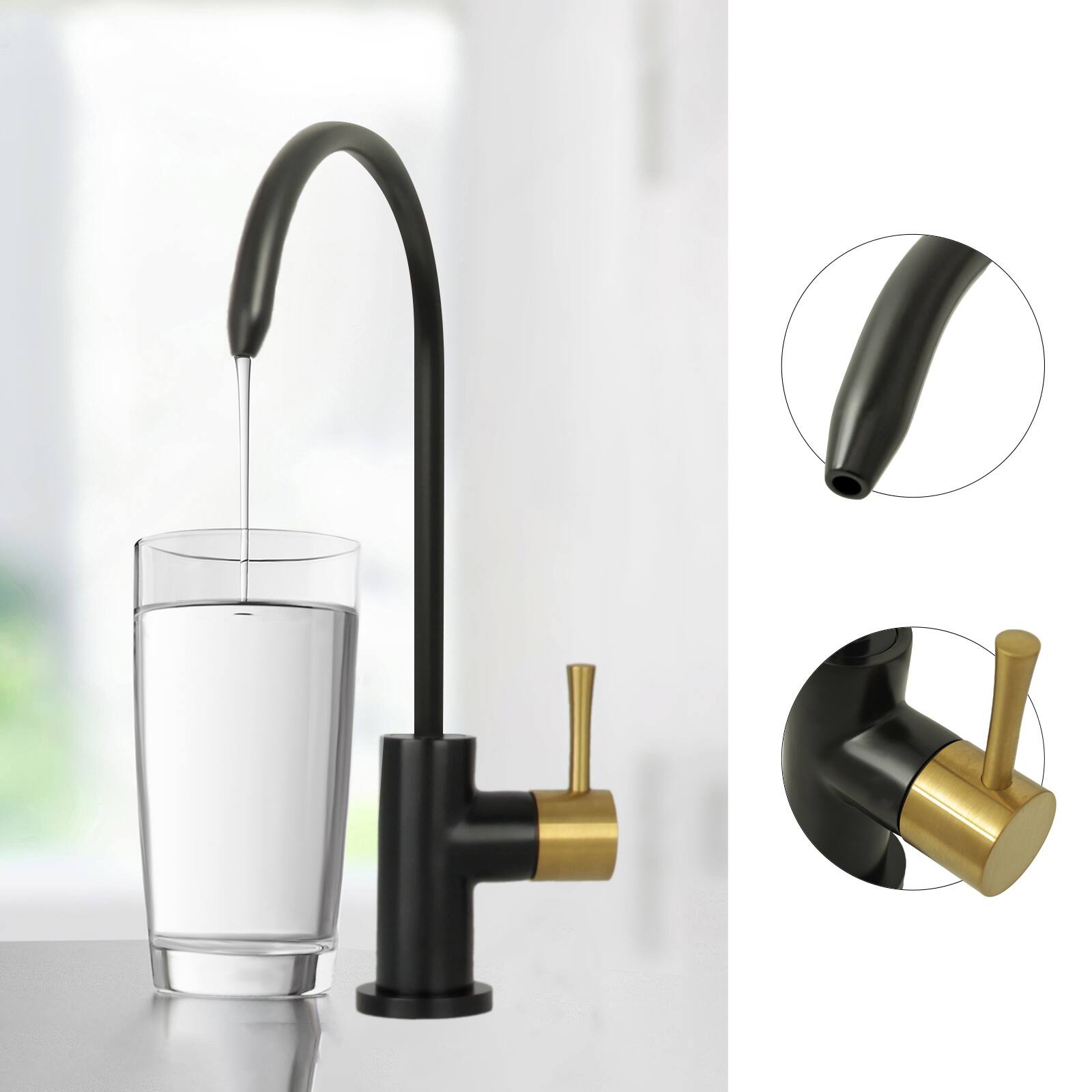 Alt View 2. Akicon - Akicon Solid Brass One-Handle Kitchen Drinking Water Filter Faucet in Matte Black & Brushed Gold - Matte Black & Brushed Gold.
