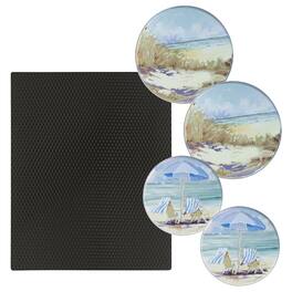 Range Kleen - 5-Piece 17 x 20-inch Black Matte Counter Mat and 4-pk Seaside Retreat Burner Covers