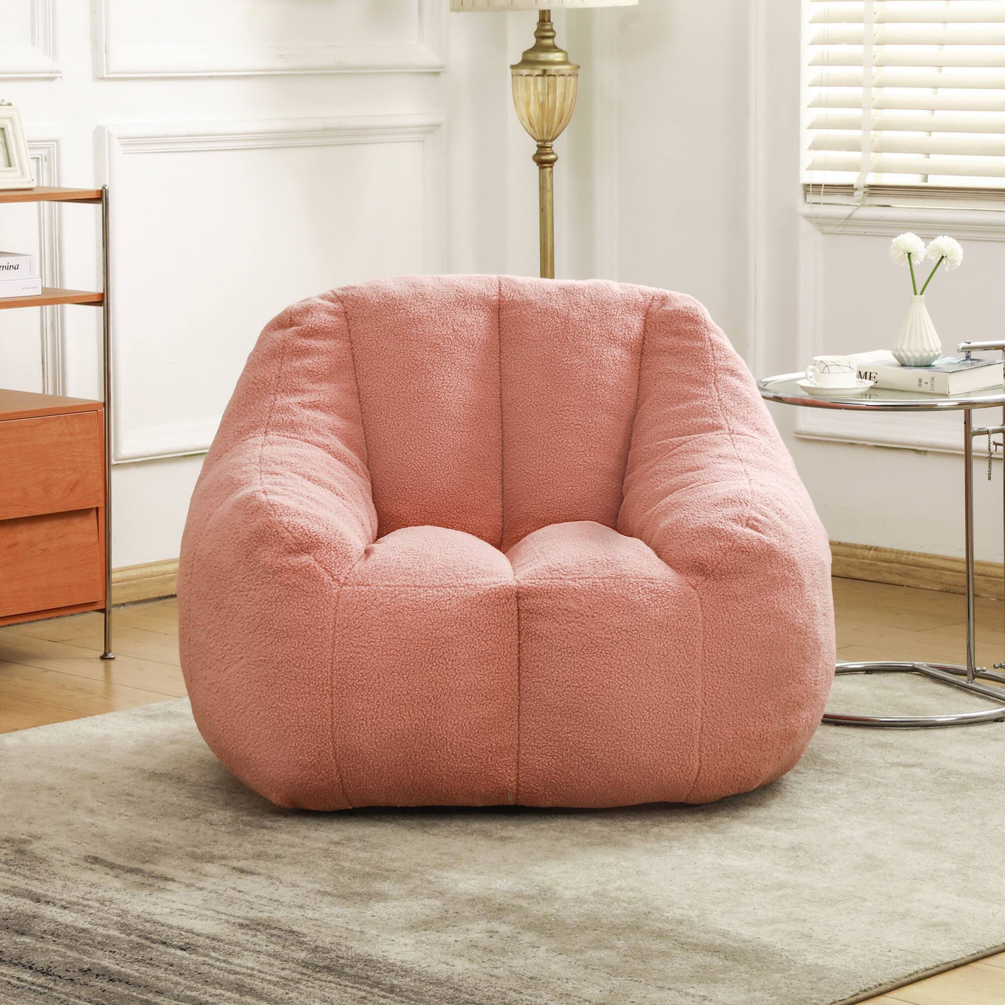 Back. GOODSILO - Large Faux Fur Bean Bag Chair with Memory Foam Filling for Ultimate Comfort and Support - Pink.