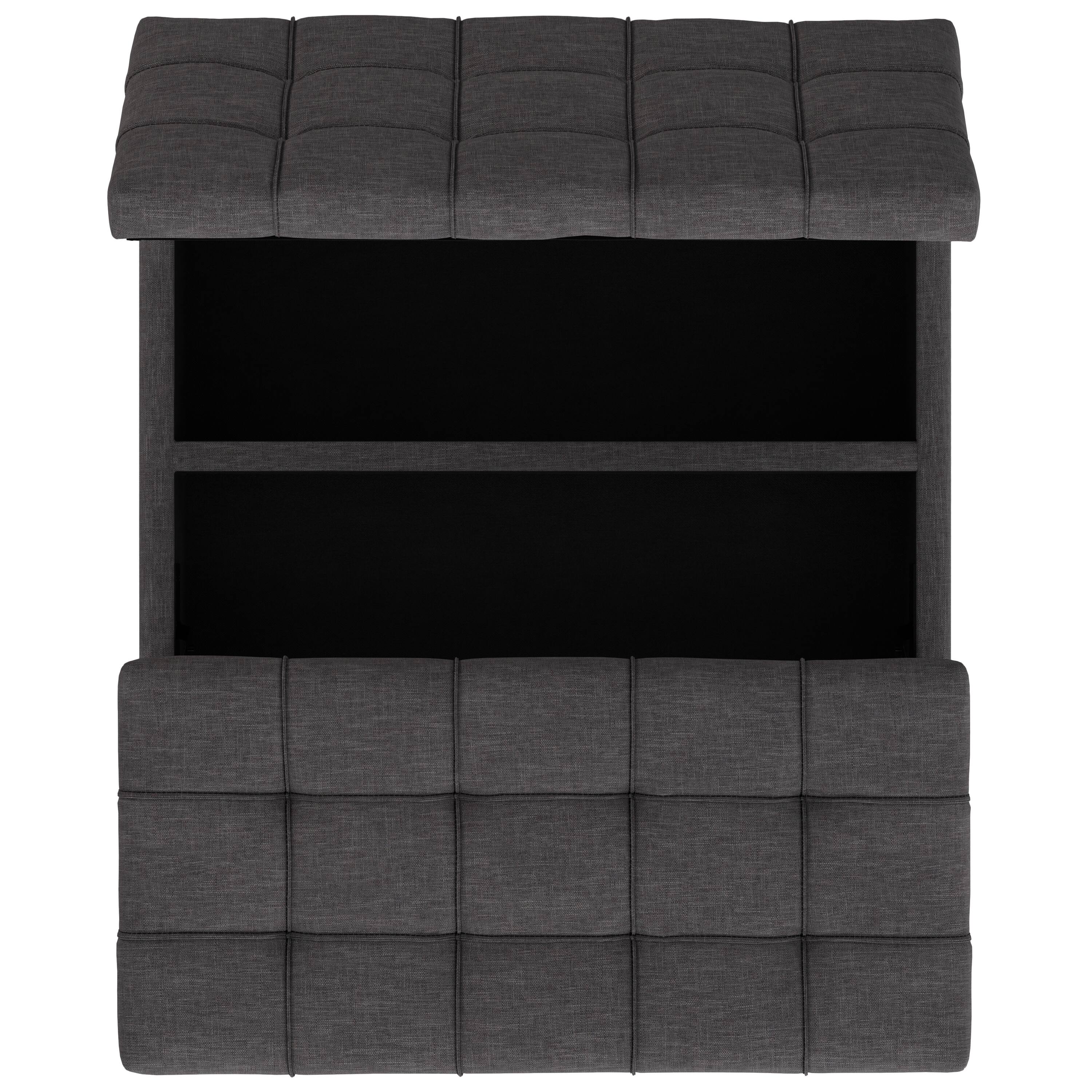 Alt View 4. Simpli Home - Laura 36 inch Wide Transitional Square Mid Century Lift Top Storage Ottoman in Slate Grey Polyester Linen, Assembled - Slate Grey.