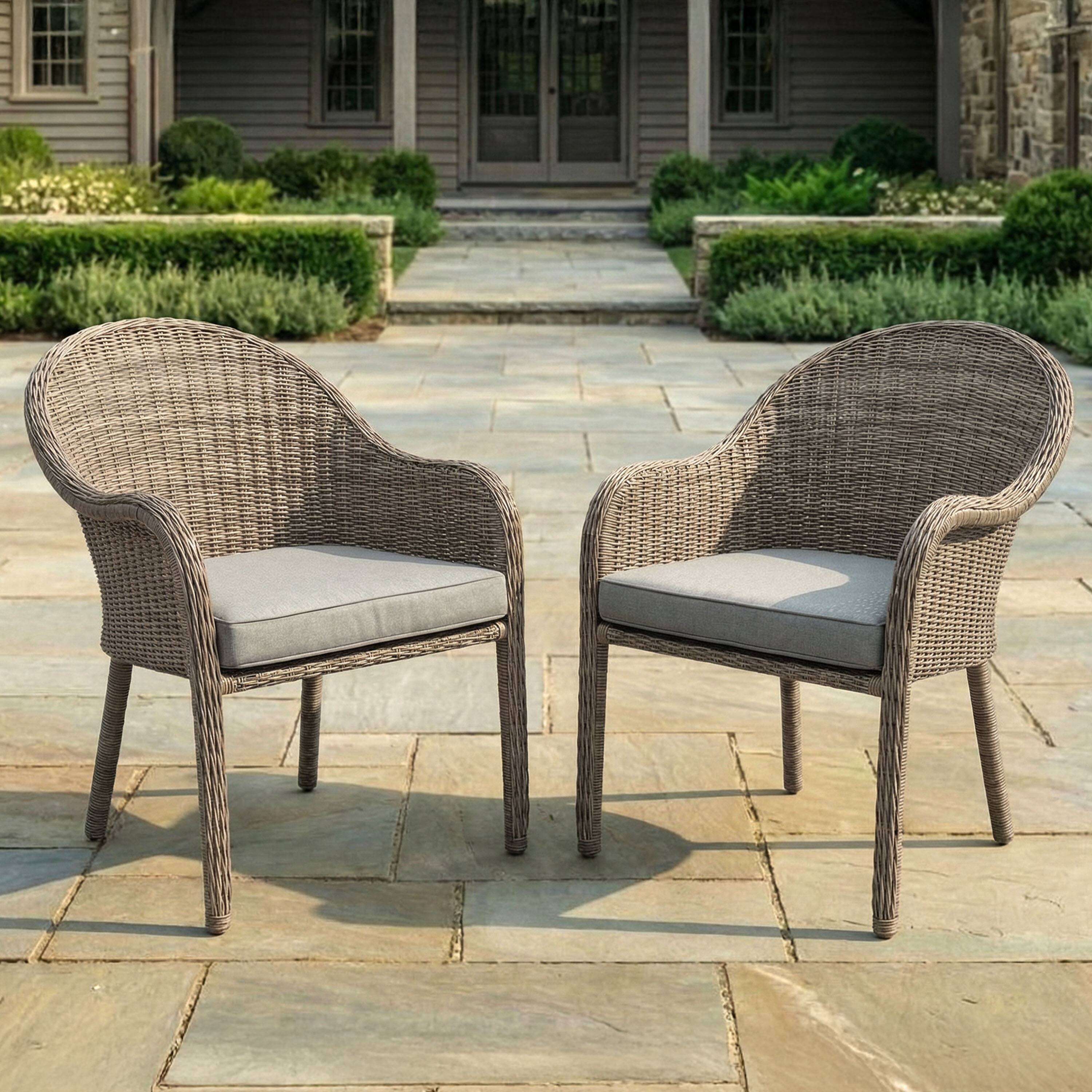 Alt View 1. Martha Stewart - Lily Pond Set of 2 Indoor-Outdoor Stackable Patio Dining Armchairs with All-Weather Seat Cushions - Gray Cushions/Weathered Gray Frame.