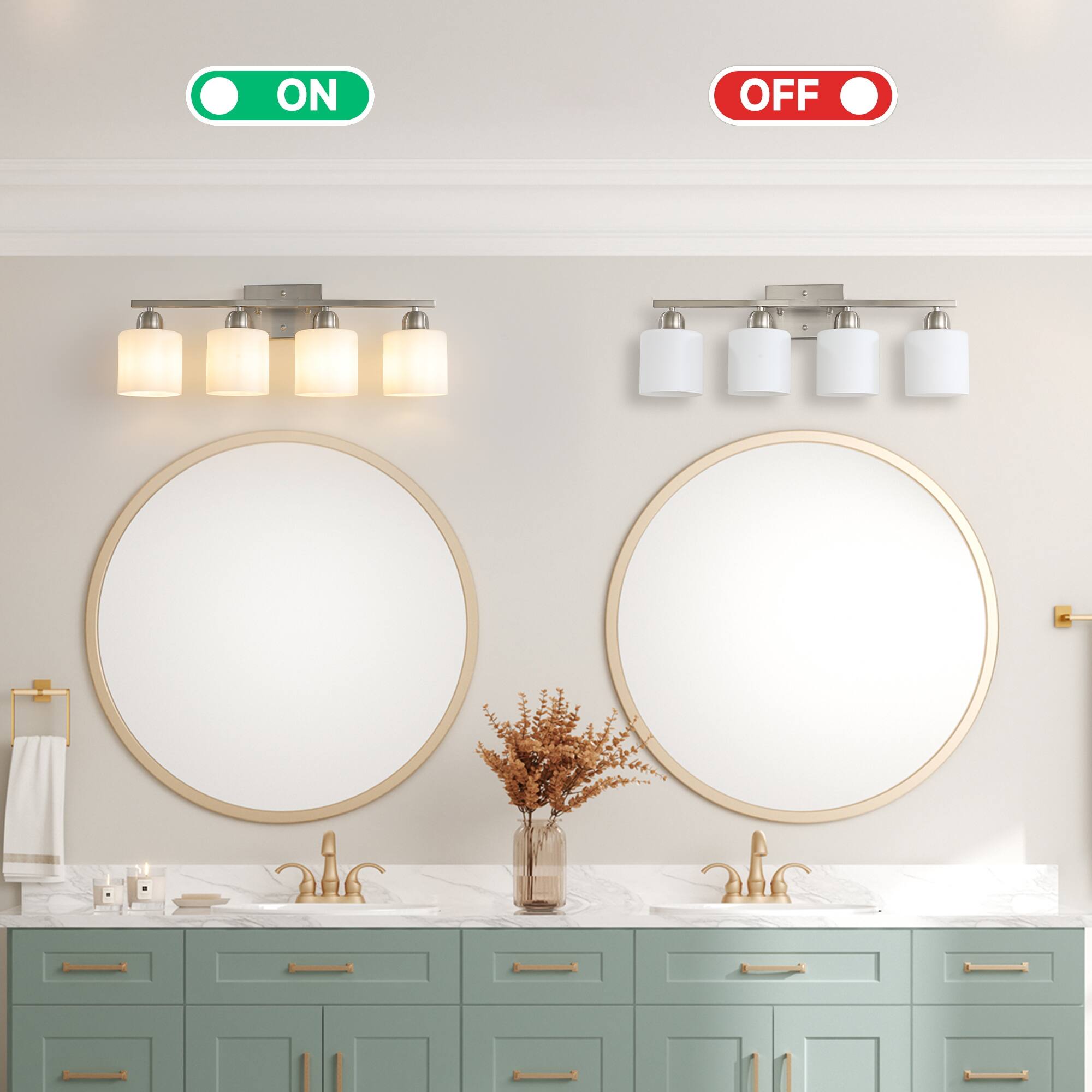 Back. HOMLUX - 24.8 in. 4 Lights White LED Vanity Light Bar with Crystal Shade.