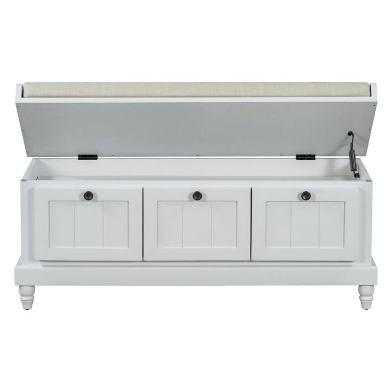 Alt View 6. HTUTWOO - Shoe Storage Bench for Living Room Entryway Hallways - Bench with Cushion and Three Drawers,Fluted Entryway Bench - Light Gray.
