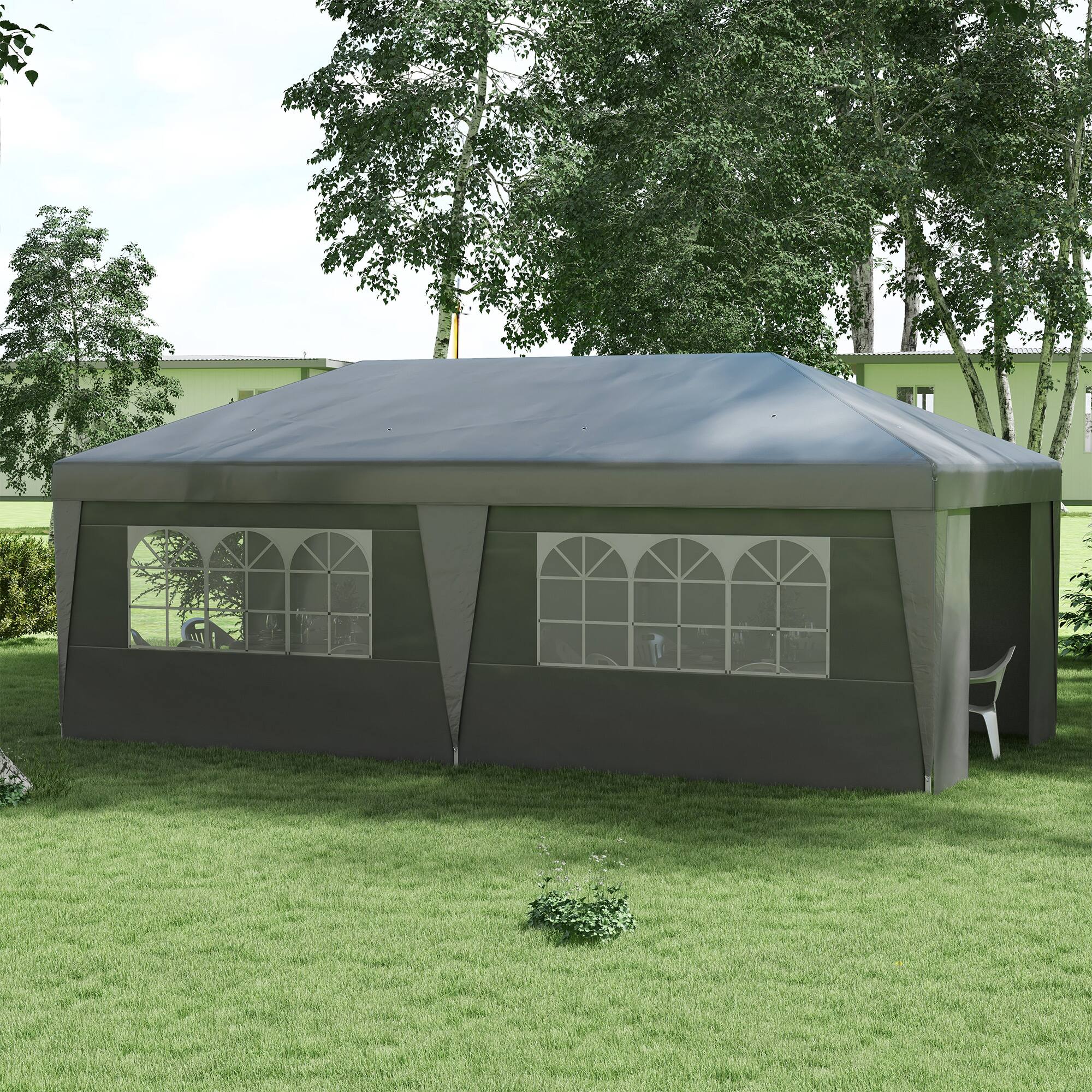 Alt View 8. Outsunny - 10' x 19.5' Pop Up Canopy Tent with Sidewalls, UPF 30+ Height Adjustable Large Party Tent Event Shelter - Gray.