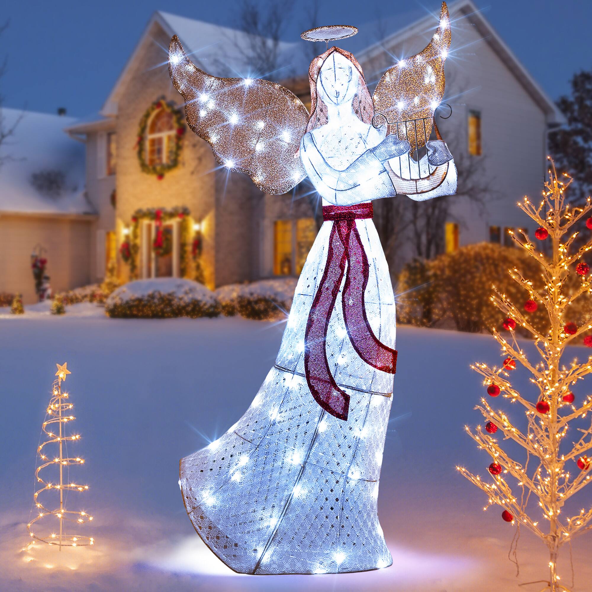 Alt View 1. Gymax - Gymax 5 FT Lighted Angel w/ Harp LED Lights Halo Zip Ties & Ground Stakes Christmas - Cold White.