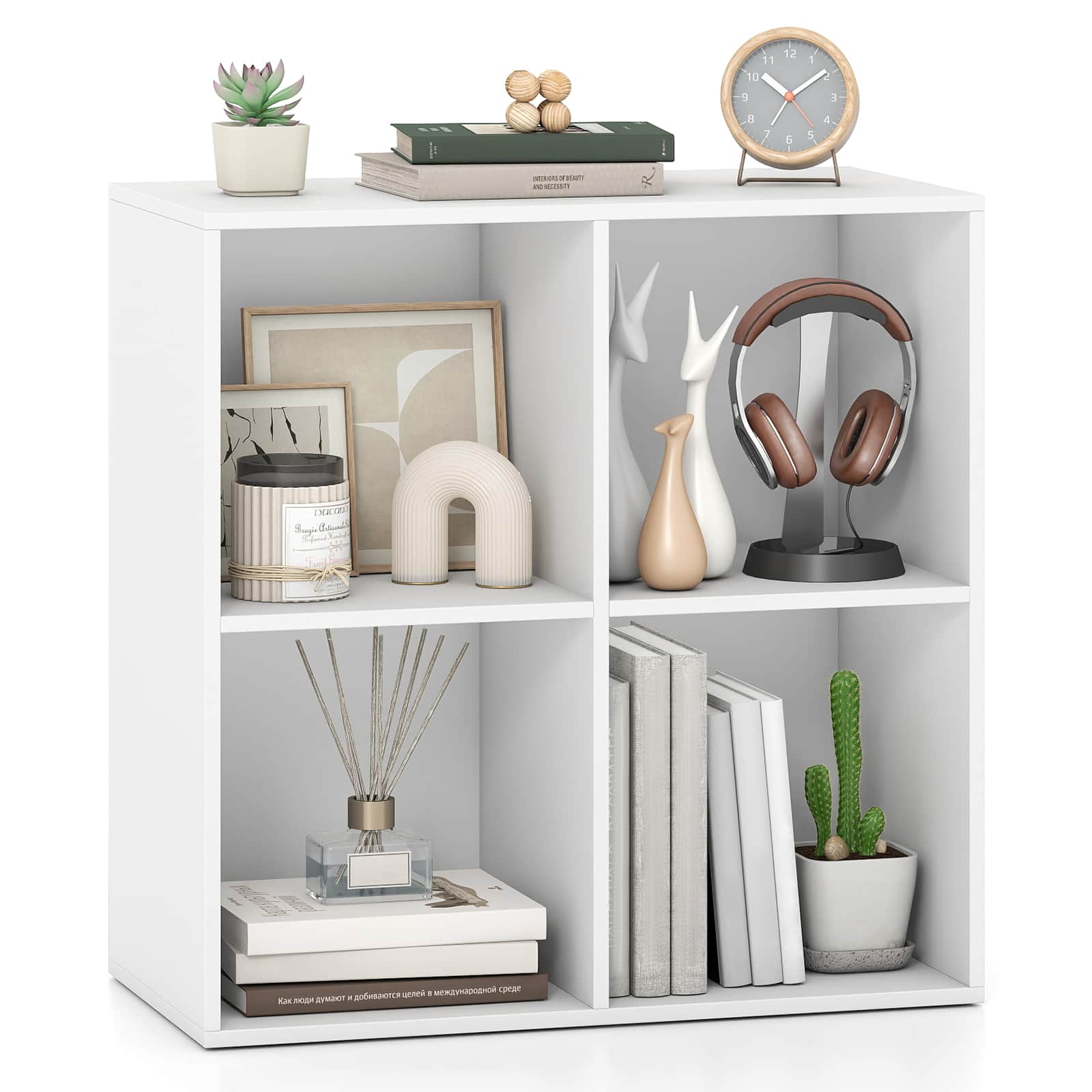 Costway - 1 PCS 4-Cube Book Shelf, Tool-Free Assembly, Storage Organizer for Living Room Bedroom 4-Cube - 4-Cube White