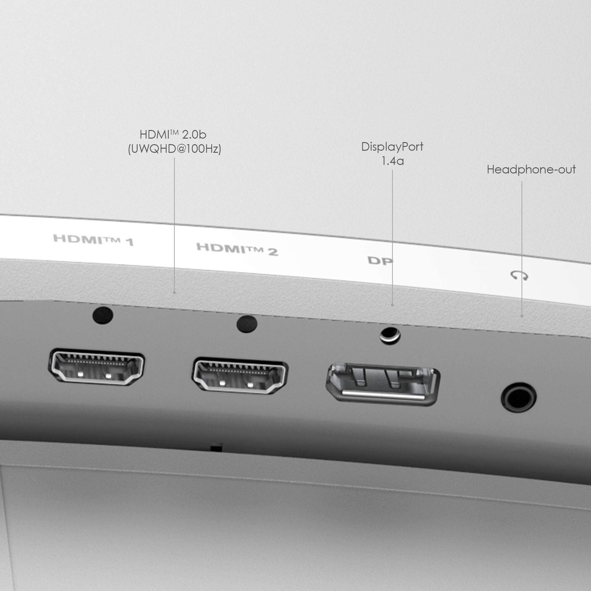 HDMI™ 2.0b (UWQHD@100Hz)  
DisplayPort 1.4a  
Headphone-out  
HDMI™ 1  
HDMI™ 2  
DP