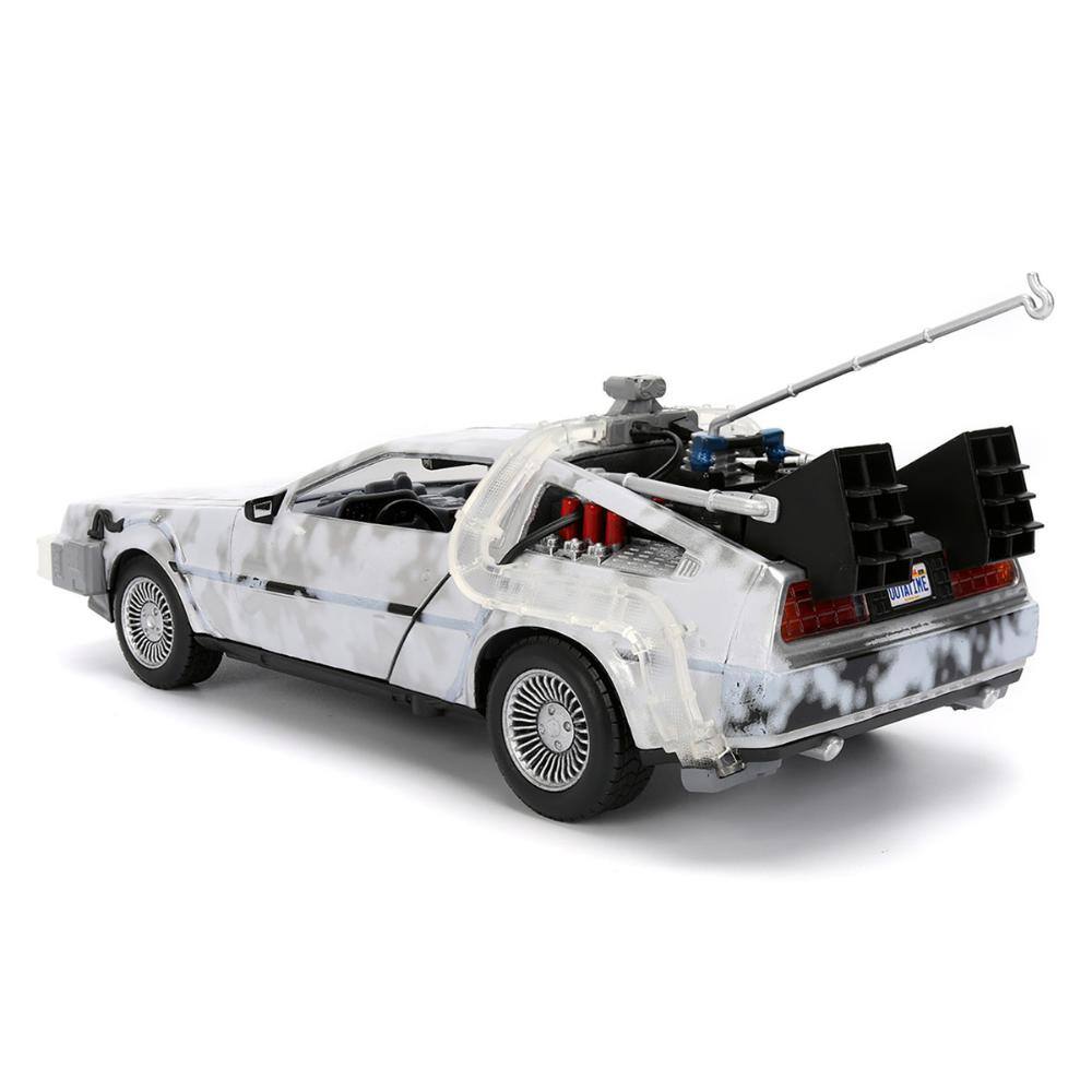Alt View 1. Jada - DMC DeLorean Time Machine Frost Brushed Metal w/ Lights – Back to the Future (1985) Hollywood Rides 1/24 - White.