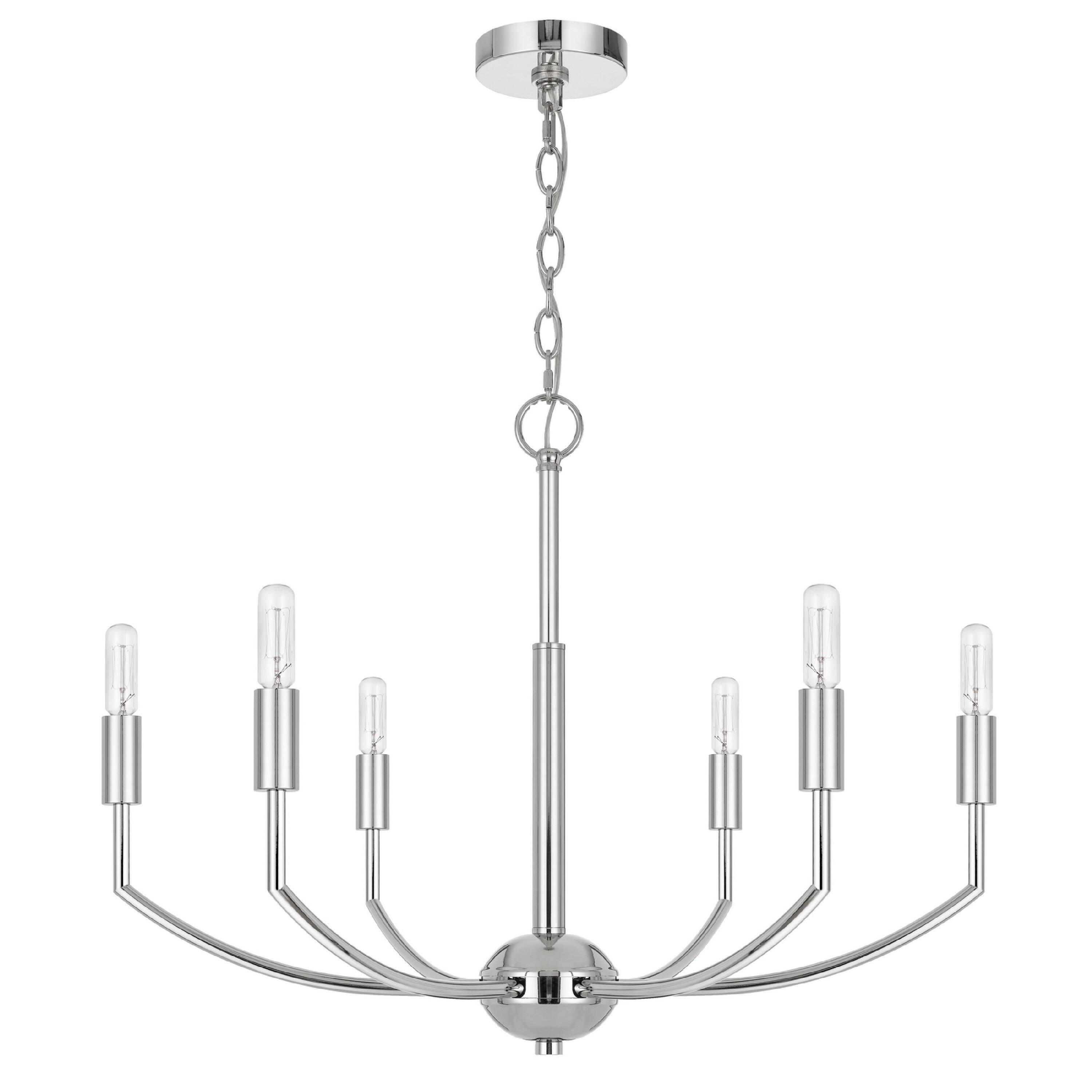 Front. Manhattan Lane - Kera 6 Light Candelabra Chandelier, 26 Inch XL Modern Chrome Metal - Chrome.
