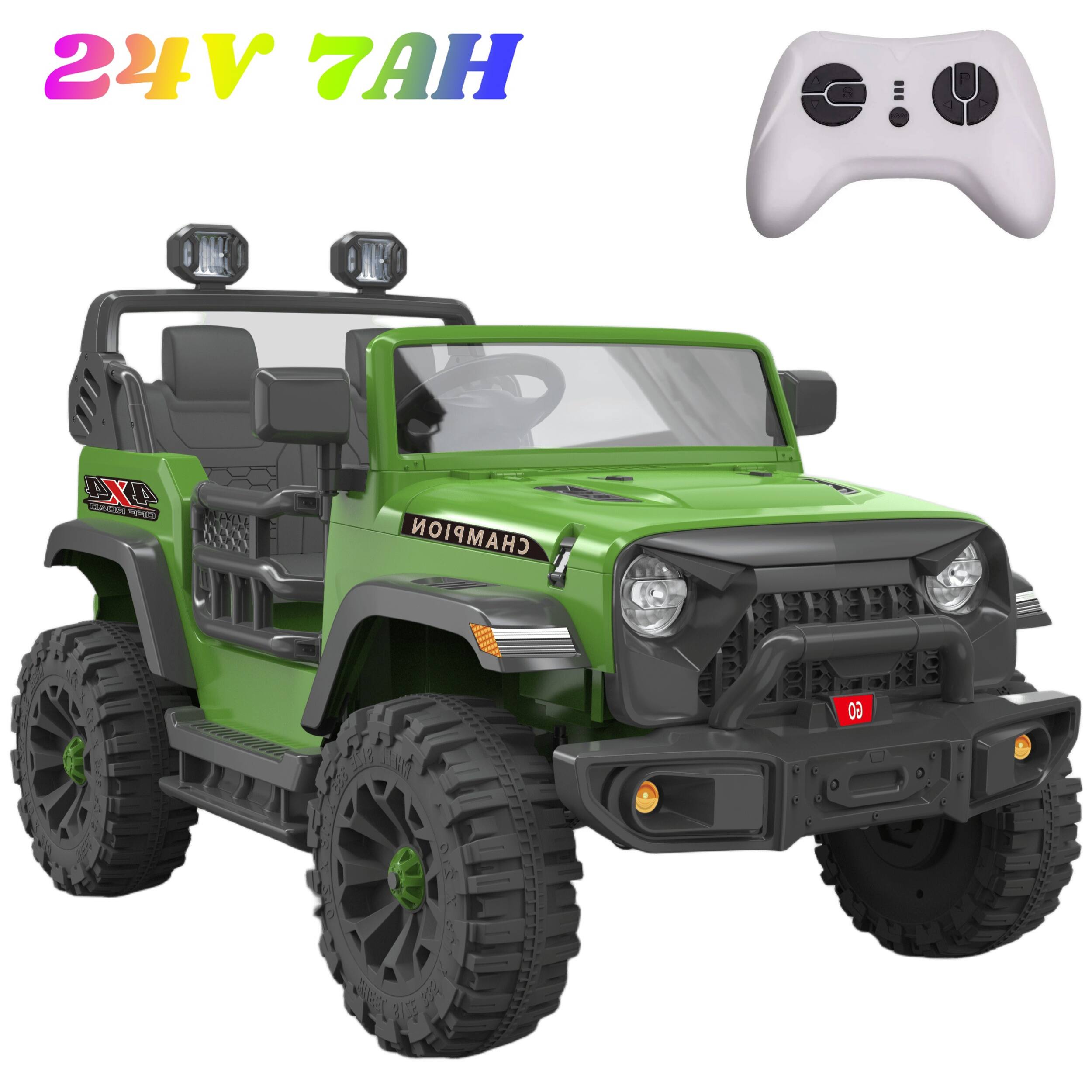 GARVEE - Kids 2-Seater Jeep 24V, Electric, Parent Remote, Safety Belt, Suspension, Music - Green
