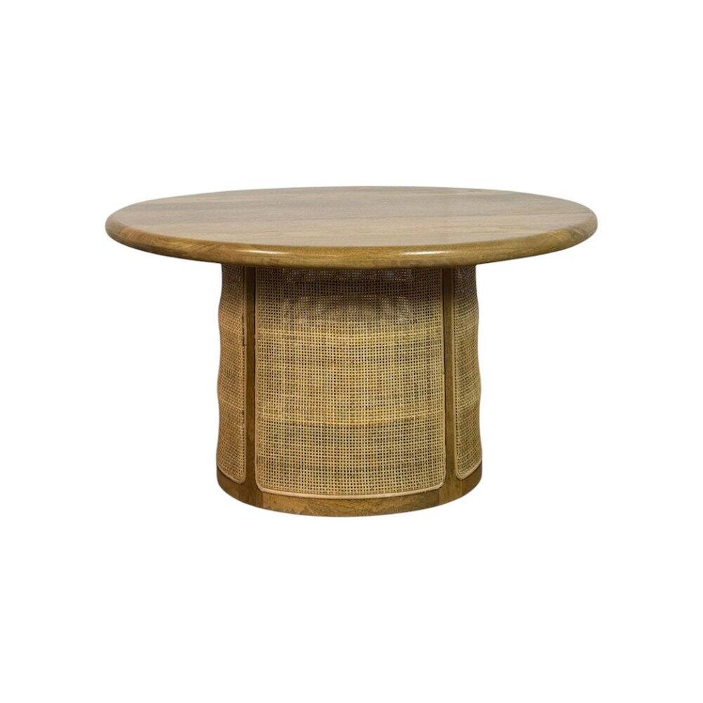 Alt View 1. Carolina Chair & Table - Marlowe 30" Cane Drum Base Coffee Table - Blonde Acacia - Beige.