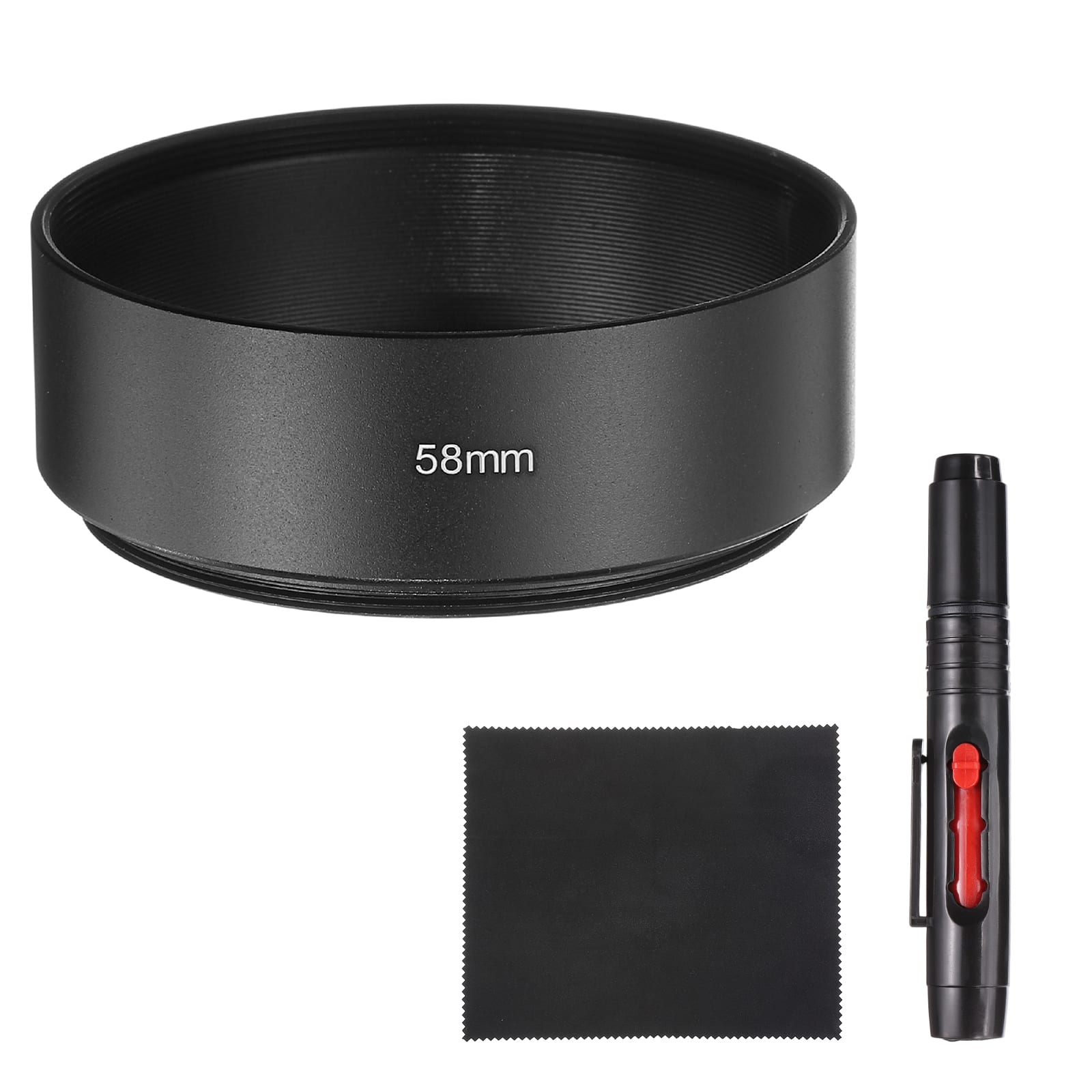 Unique Bargains - Lens Hood Shade, 58mm Mid-focus Metal Camera Cap Shade with Cleaning Cloth & Pen - Black