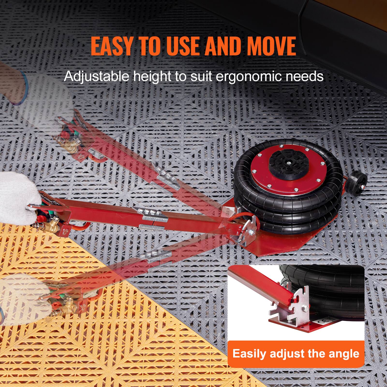 EASY TO USE AND MOVE  
Adjustable height to suit ergonomic needs  
Easily adjust the angle