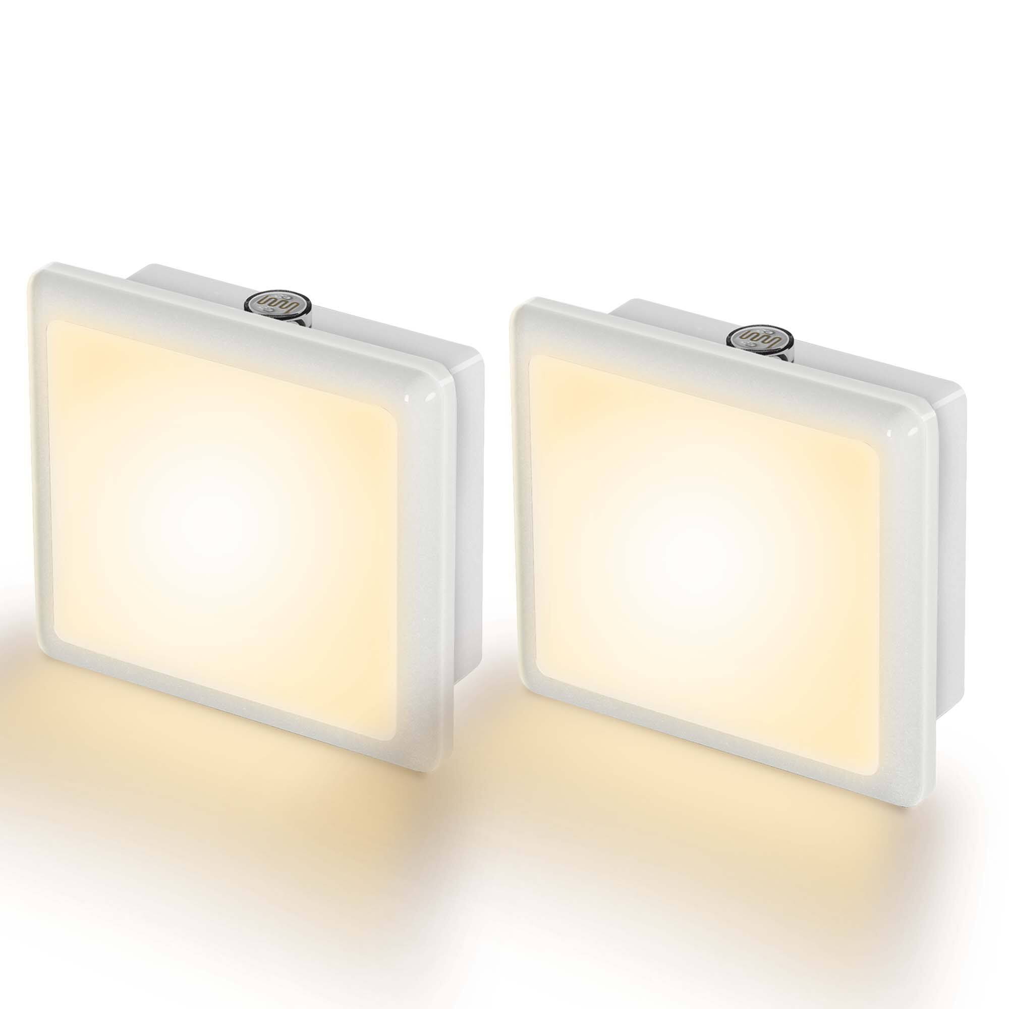 Front. Jandcase - JANDCASE 2-Pack 0.3W Plug-in Night Light, 3000K Warm Glow, Compact Square Design, Non-, Dusk-to-Dawn Auto Sensor - White.