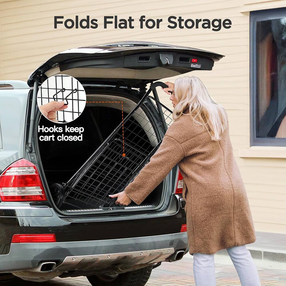 Folds Flat for Storage

Hooks keep cart closed