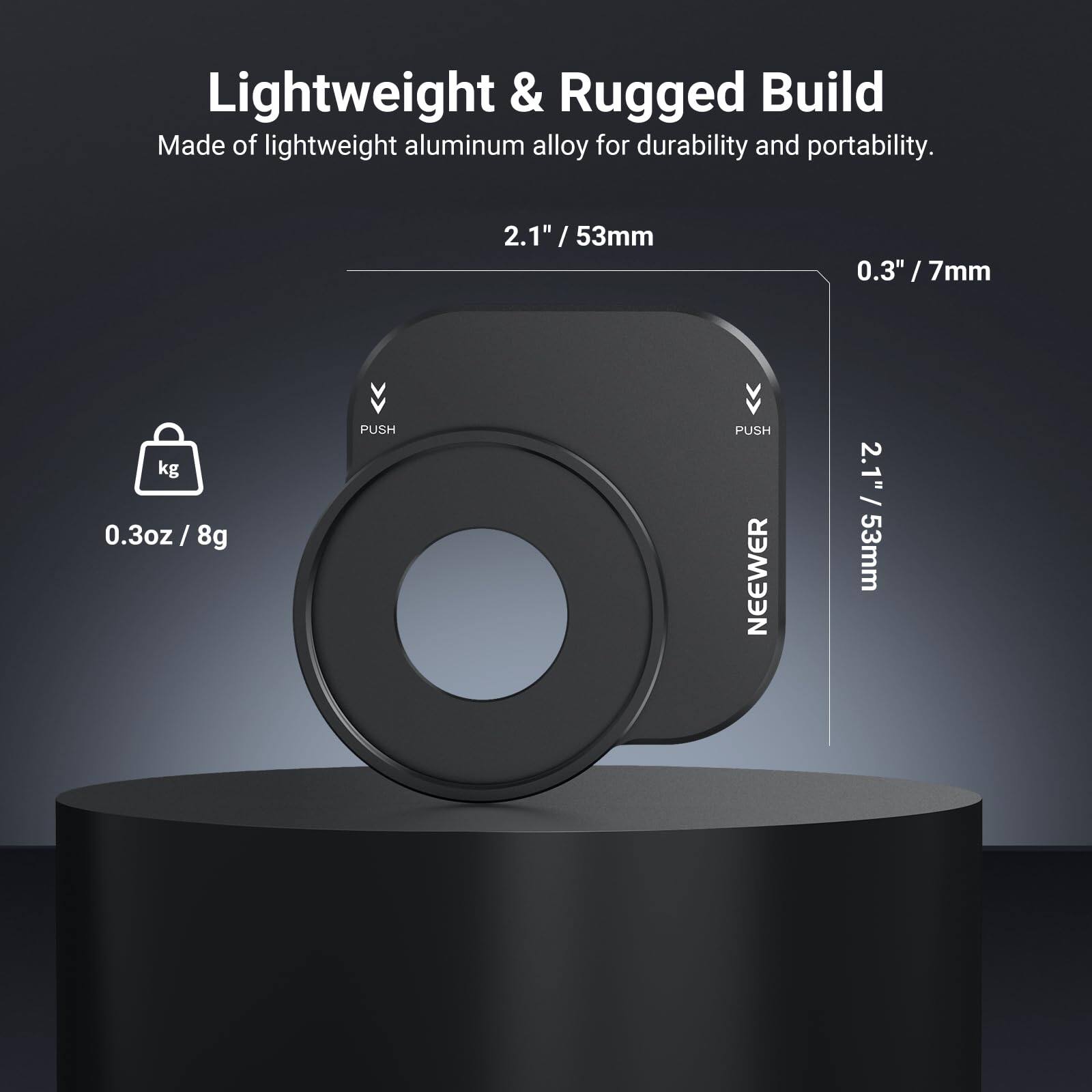 Lightweight & Rugged Build  
Made of lightweight aluminum alloy for durability and portability.  

2.1" / 53mm  
0.3" / 7mm  
0.3oz / 8g