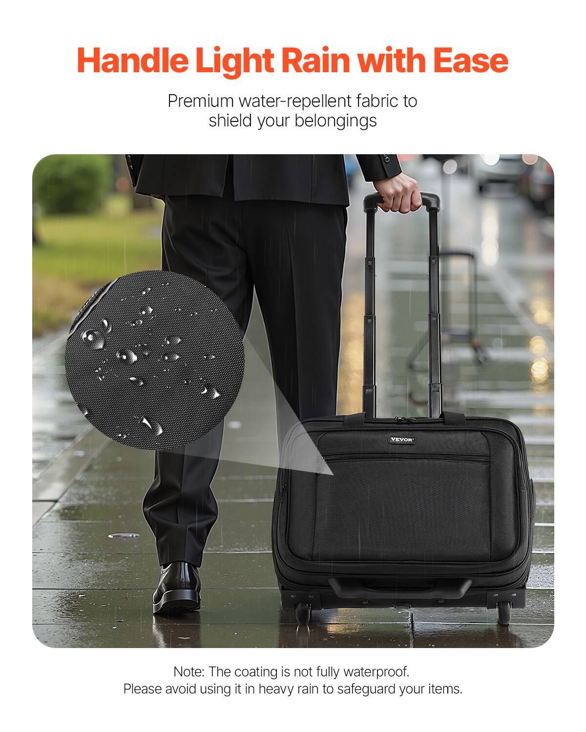 Handle Light Rain with Ease

Premium water-repellent fabric to shield your belongings

Note: The coating is not fully waterproof. Please avoid using it in heavy rain to safeguard your items.