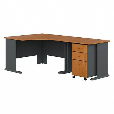 Front. Bush Business Furniture - 48"W Corner Desk with Return and Mobile File Cabinet(SRA005NCSU) - Platinum Gray.