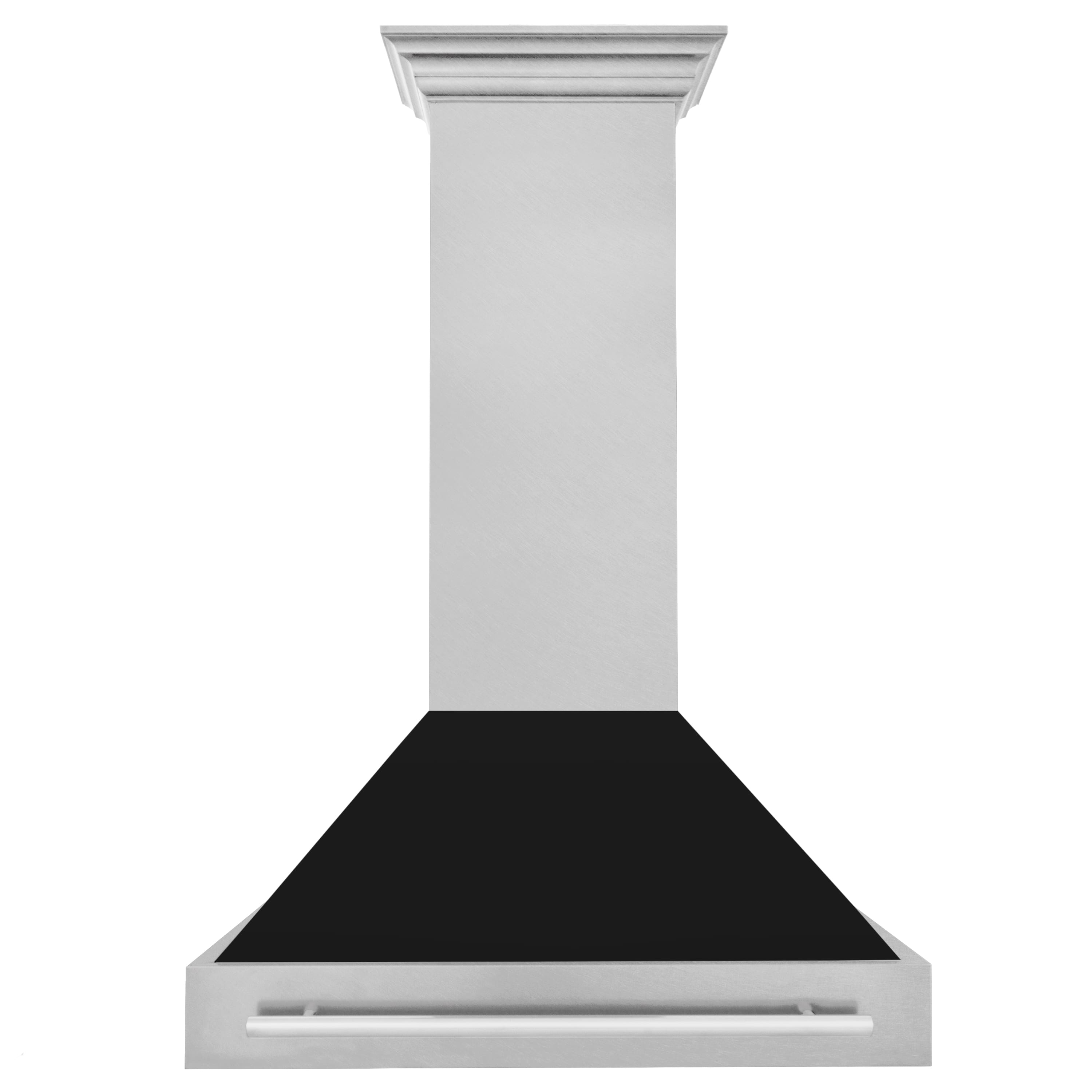 Front. ZLINE - ZLINE 30 in. Ducted Satin Stainless Steel Wall Mount Range Hood with Black Matte Shell - Silver/Black Matte Shell.