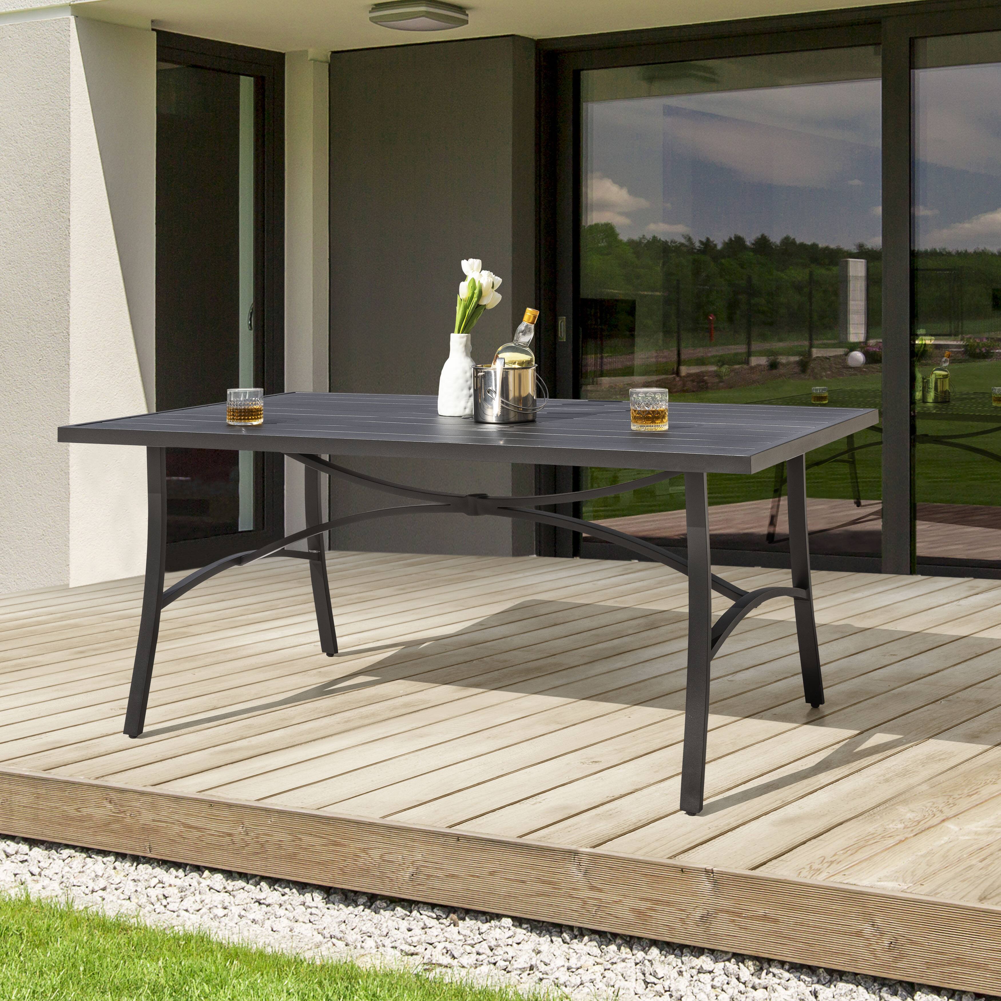 Angle. Nuu Garden - Outdoor Dining Table with Aluminum Tabletop and Umbrella Hole - Black.