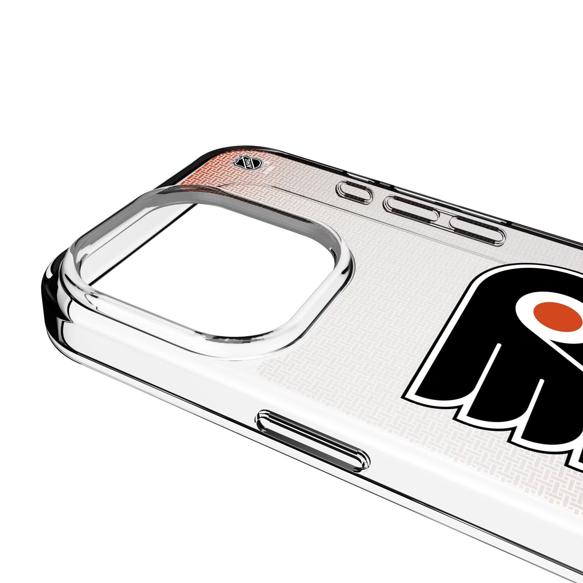 Alt View 2. Keyscaper - Philadelphia Flyers Linen Logo iPhone Clear Case - 16 Pro Max - Multicolor.