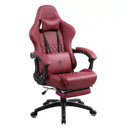 Dowinx - High Back Gaming Chair with Massage Lumbar Support, Game Chair with Adjustable Headrest, Ergonomic Office Chair - Red