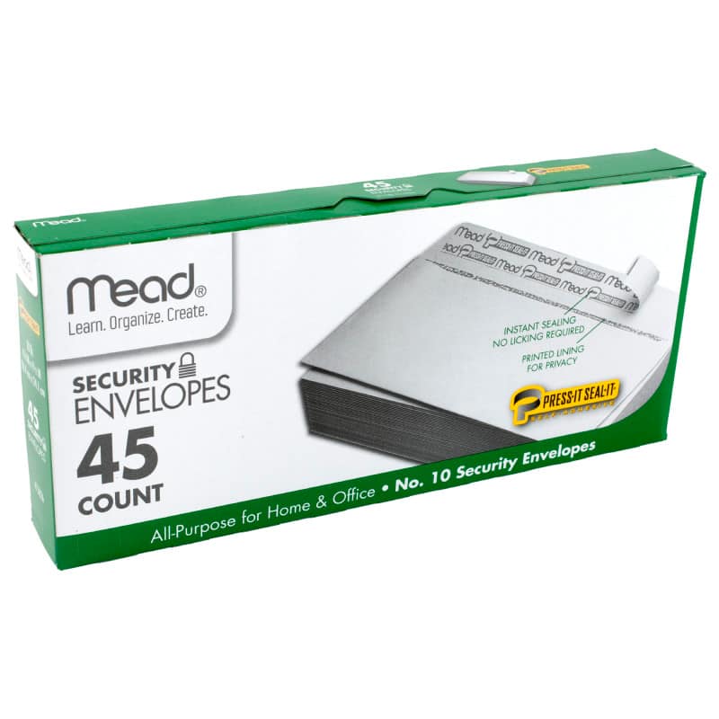 Mead - Press-It Seal-It Security Envelopes, #10, Pack of 45