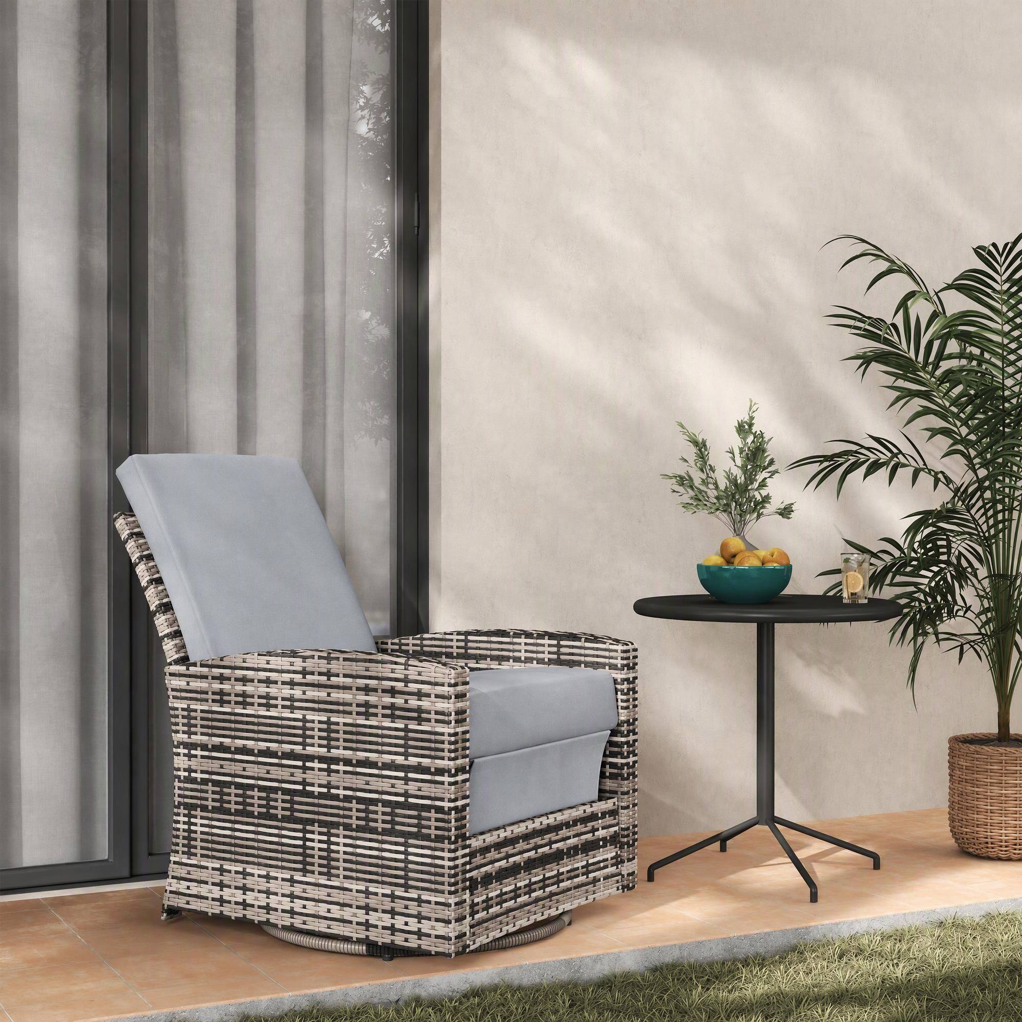 Alt View 1. Outsunny - Wicker Swivel Recliner Chair, Lifting Footrest, 360° Rotating Basic - Gray.