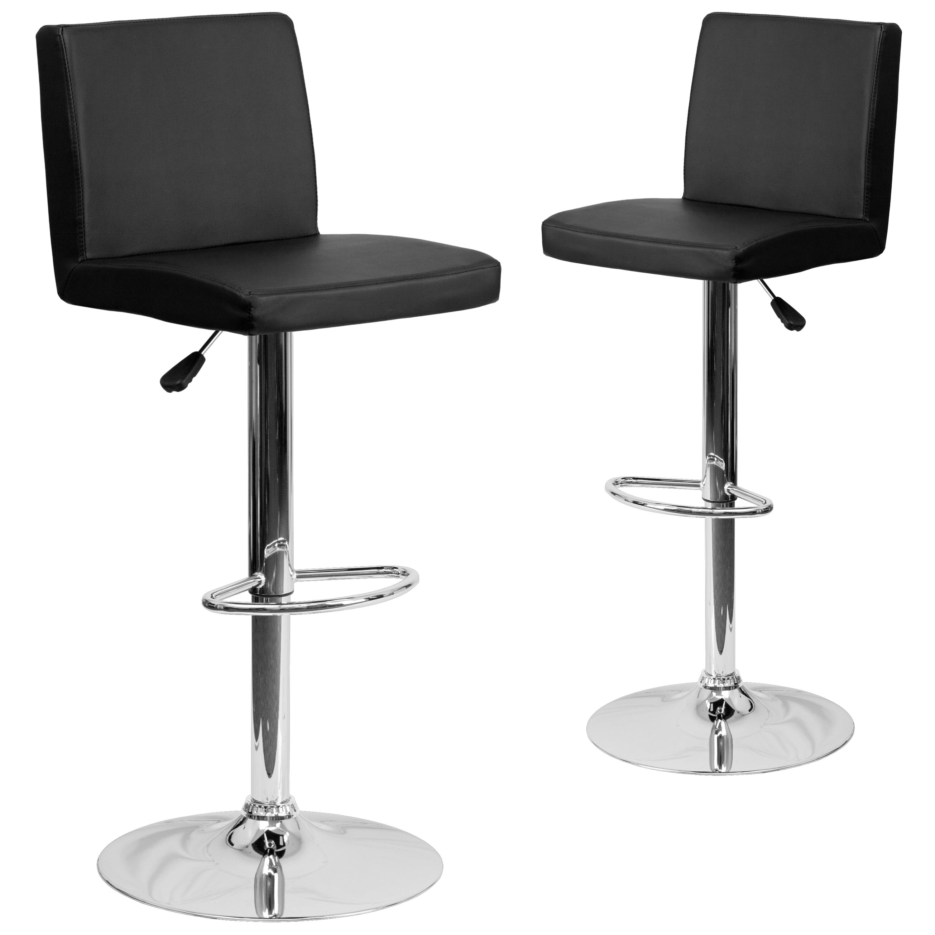Alt View 1. Emma + Oliver - 2 Pack Contemporary Vinyl Adjustable Height Barstool with Panel Back and Chrome Base - Black.