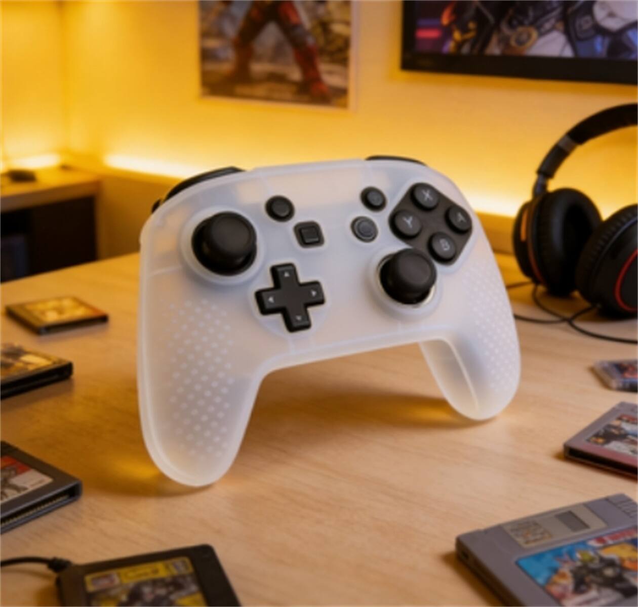 Back. SKRAN - Silicone Case for Switch PRO Controller -Full Protection Sleeve Protective Cover, Anti-Scratch Protective Shell - Transparent.