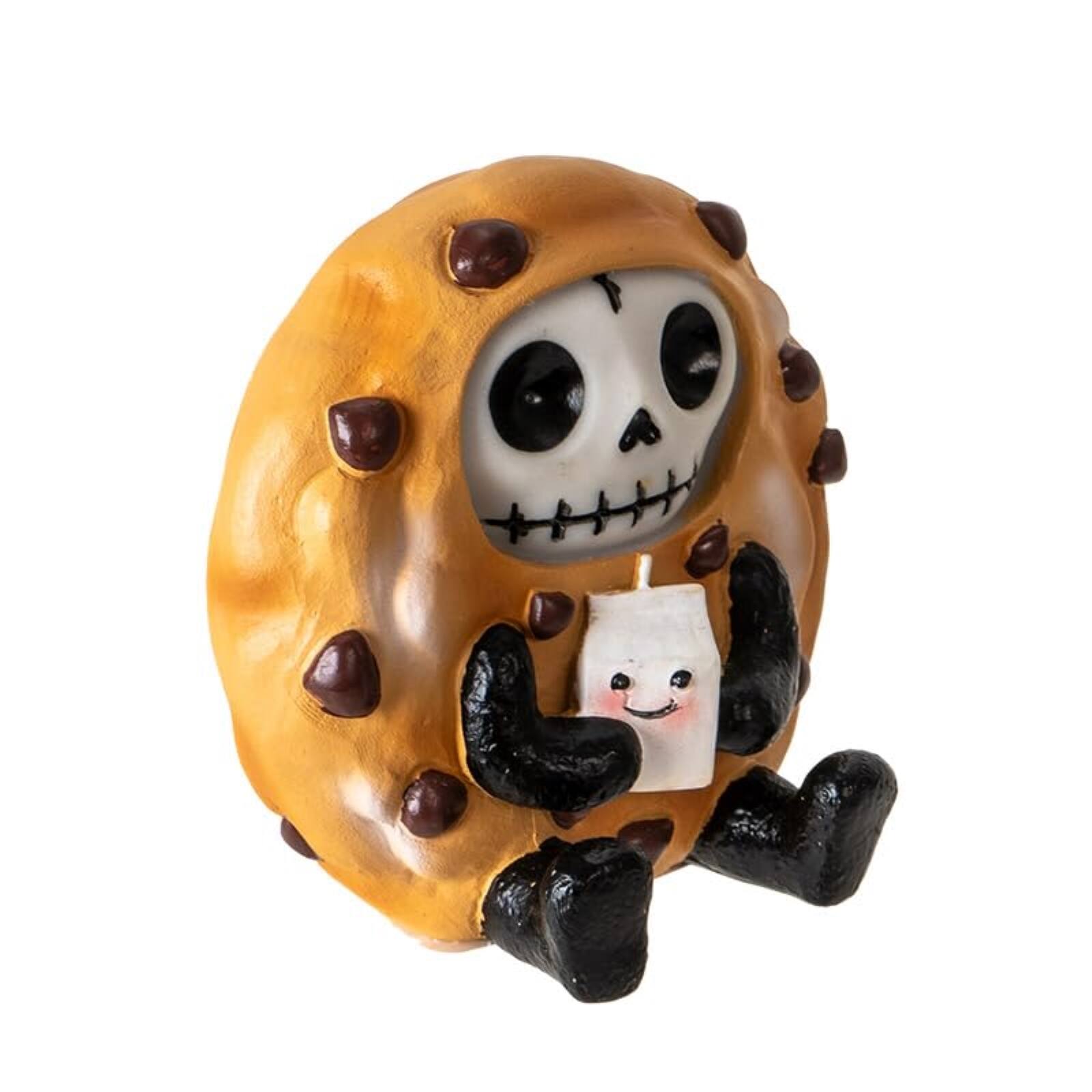 Back. Pacific Trading - Choco Chip Furrybones Figurine Skeleton in Chocolate Chip Cookie Costume with Cute Milk Friend 2.56 Tall - Brown.