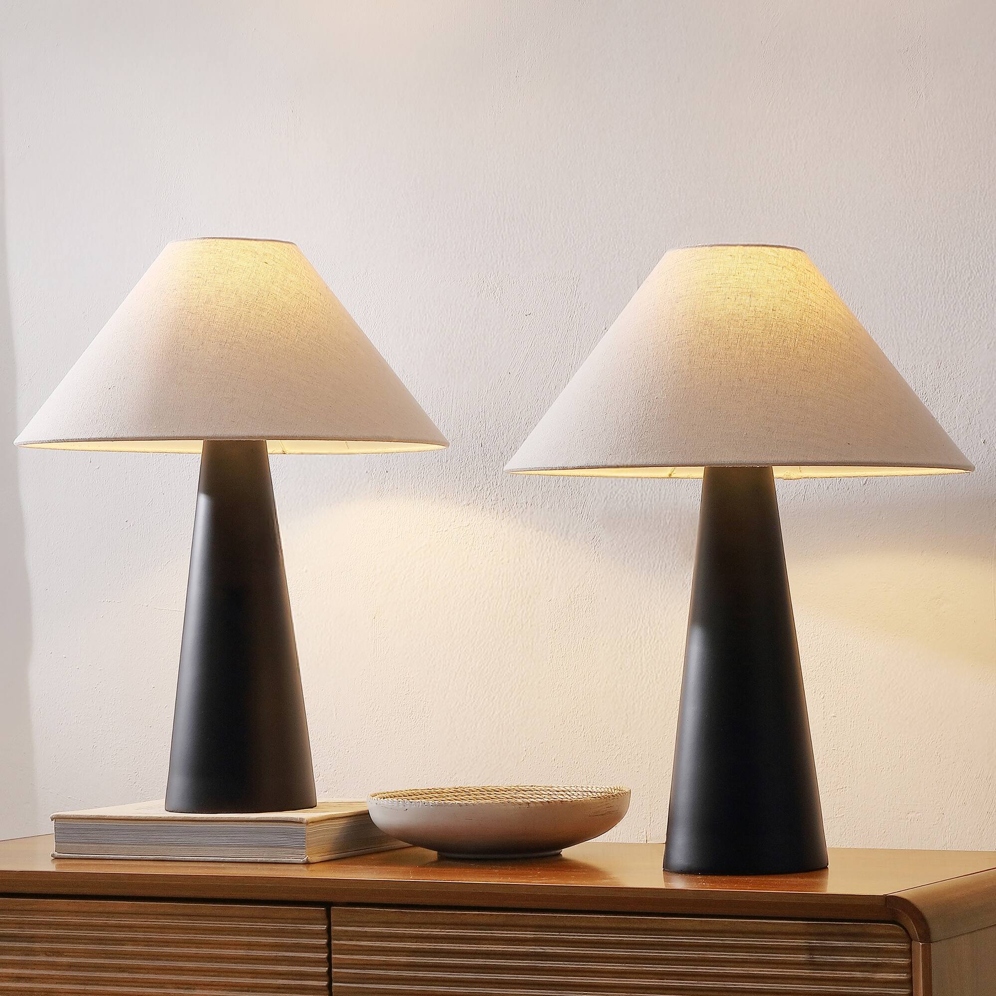Alt View 1. Jonathan Y - Harrison 22.5 in. Modern Contemporary Sculptural Tapered Cone Resin LED Table Lamp, Matte Black (Set of 2) - Matte Black.