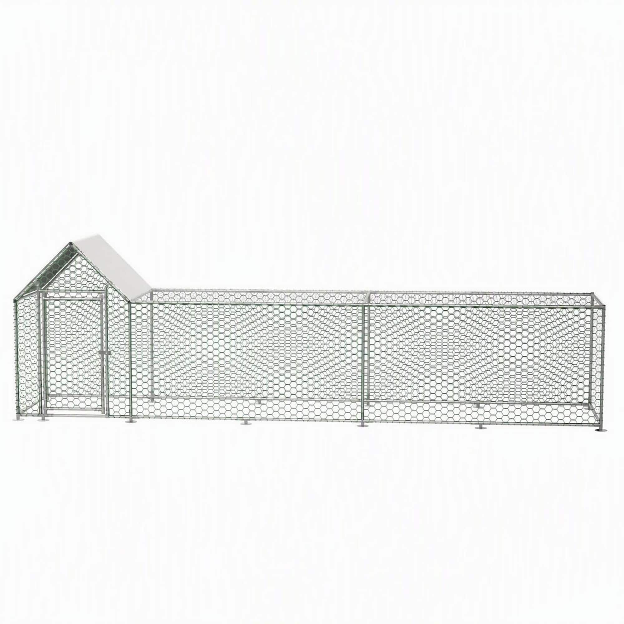 Front. RYHNUYNE - 16x3FT Metal Chicken Coop Run, Walk-in Poultry Cage with Waterproof Cover, Outdoor Hen House for Small Animals.