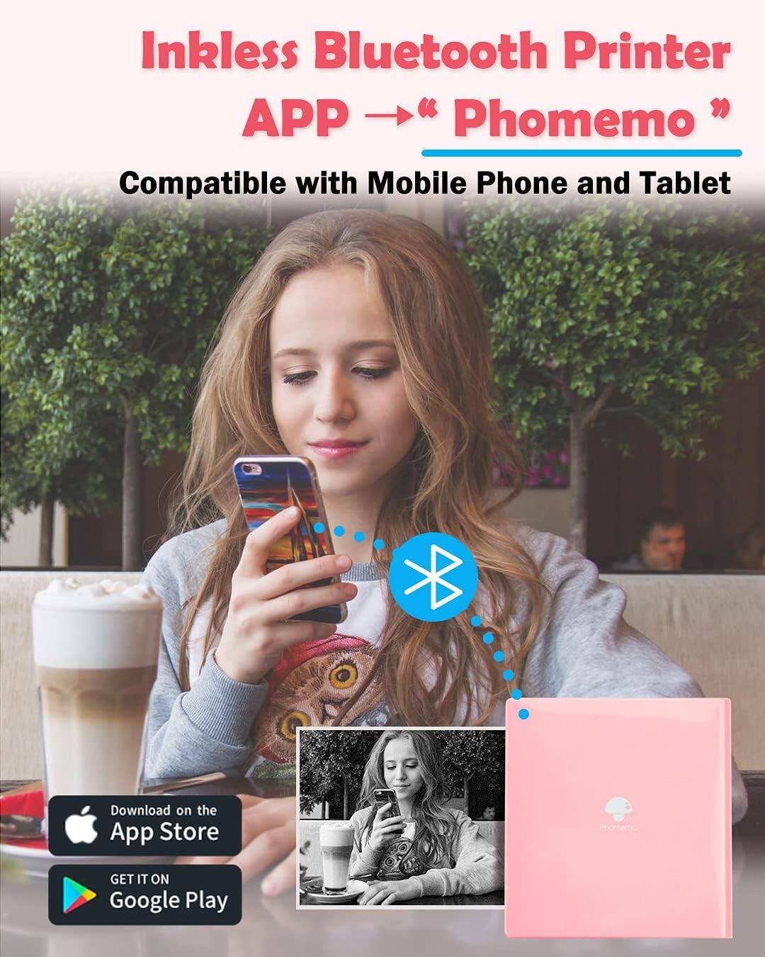 Inkless Bluetooth Printer APP — "Phomemo"  
Compatible with Mobile Phone and Tablet  

Download on the App Store  
GET IT ON Google Play